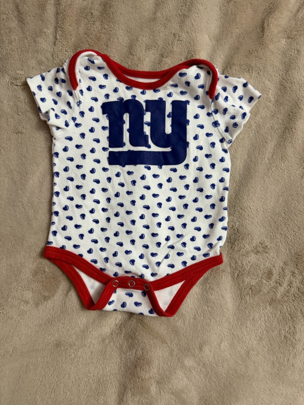 NFL White Baby One-Piece with Blue NY Logo and Red Trim